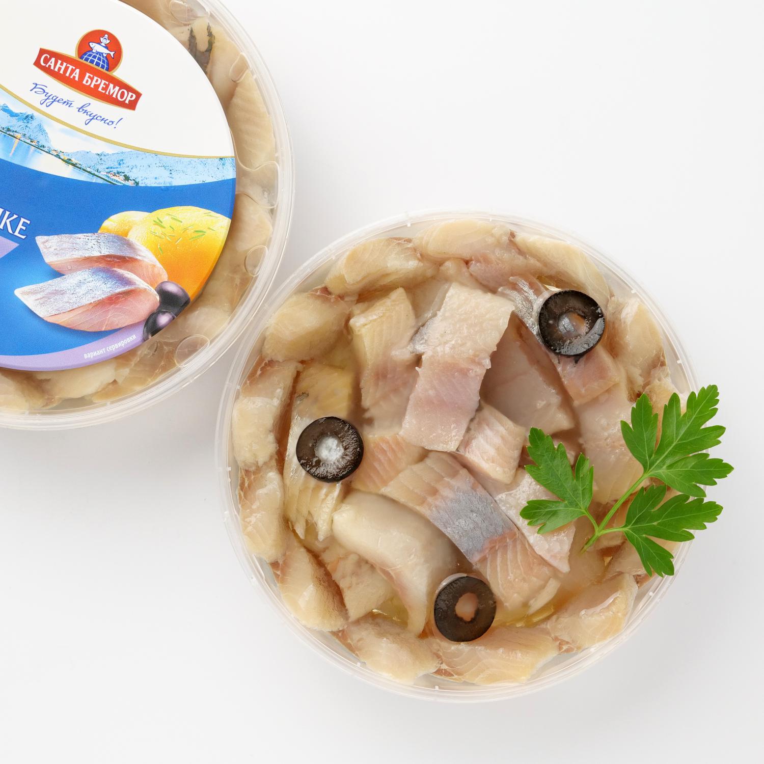 Fillet-Pieces Of Atlantic Herring Lightly  Salted Herring & Potatoes With Olives In Oil