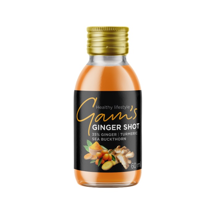 Shot din suc de ghimbir, cătină, miere, turmeric și suc de lămâie 60ML